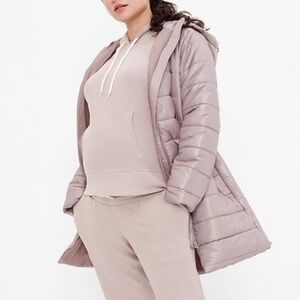 GAP Maternity pink margate sand recycled puffer hooded jacket size small